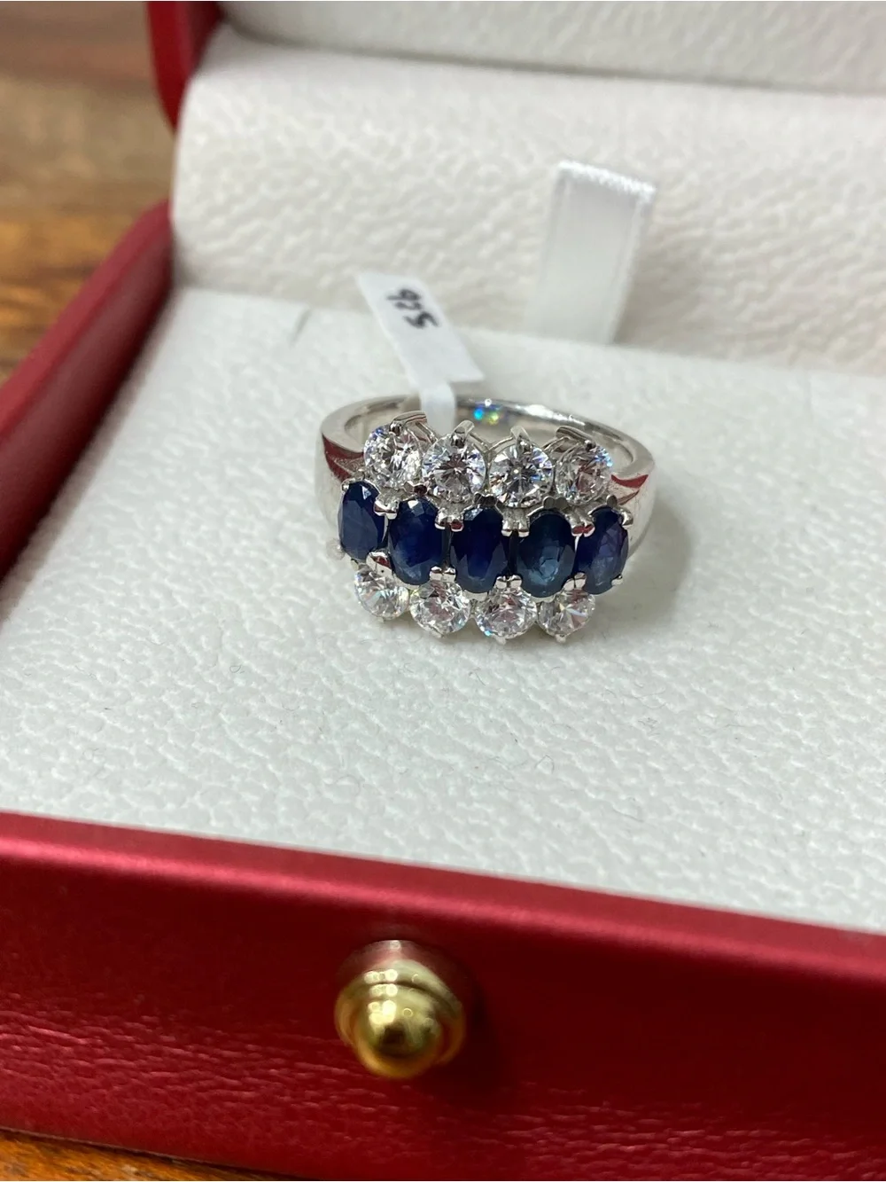 925 Sterling Silver Natural Sapphire And CZ Ring